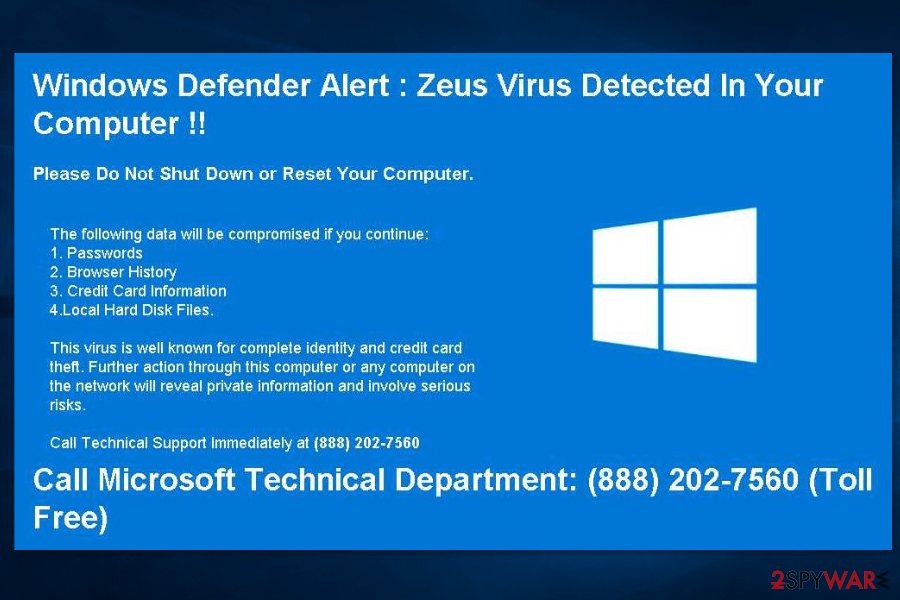 Windows Defender Alert: Zeus Virus scam