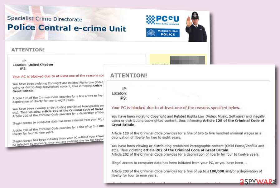Police Central e-crime Unit scam