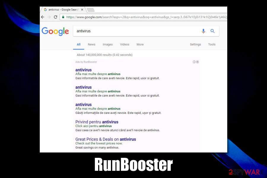 RunBooster ads redirects