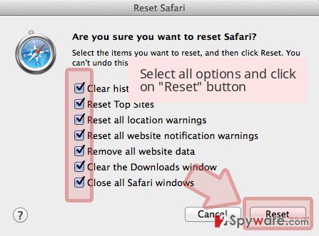 Select all options and click on 'Reset' button