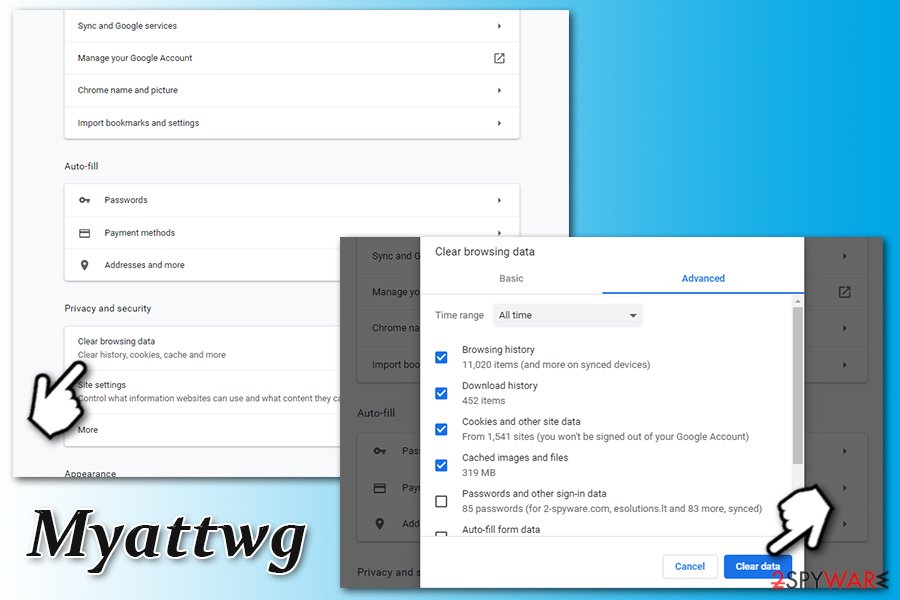 Myattwg clear browser cache and cookies