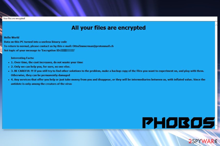 Phobos ransomware virus ransom note