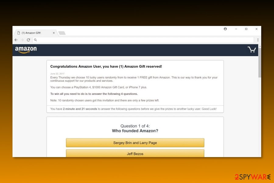 Image of “Congratulations Amazon User” virus