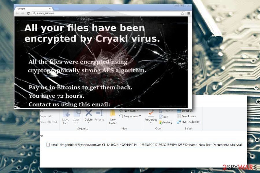 Cryakl ransomware Displays ransom note