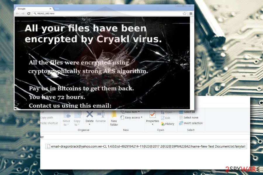 Cryakl ransomware Displays ransom note