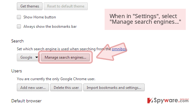 When in 'Settings', select 'Manage search engines...'