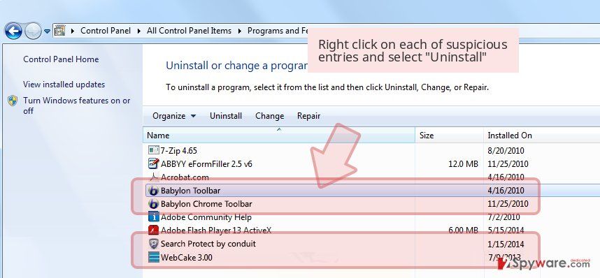 Right click on each of suspicious entries and select 'Uninstall'
