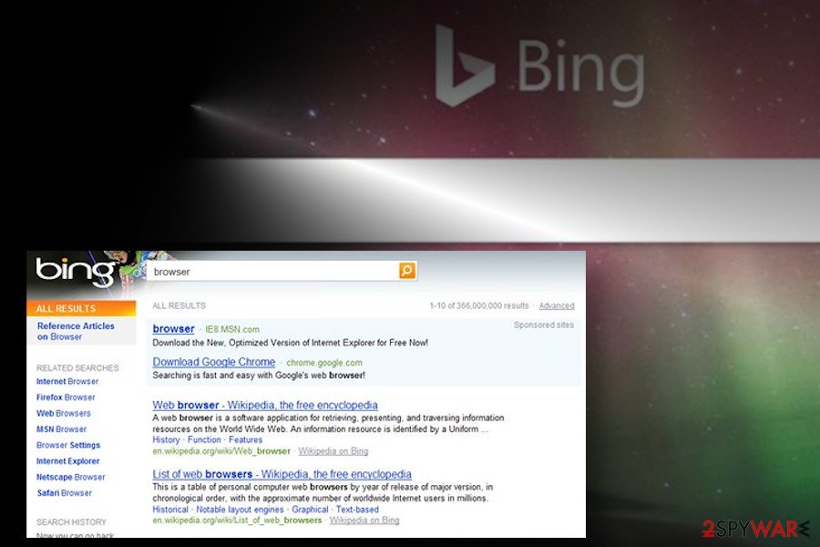 Charming Tab promotes sponsored Bing search