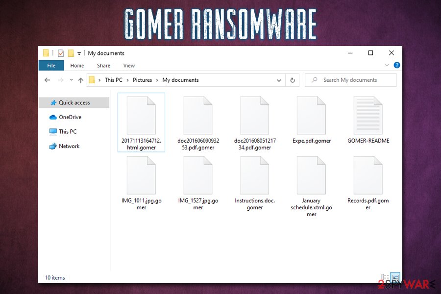 Gomer ransomware encrypted files
