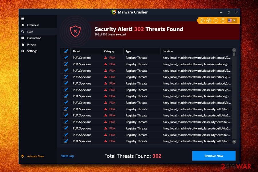 Malware Crusher scan results