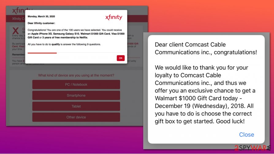 Dear Xfinity customer popup