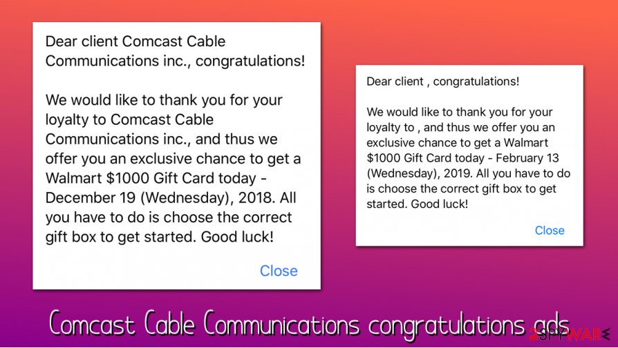 Comcast Cable Communications congratulations virus