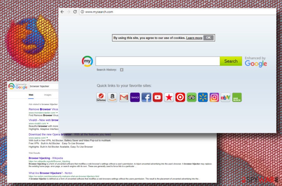 Mysearch browser hijacker printscreen